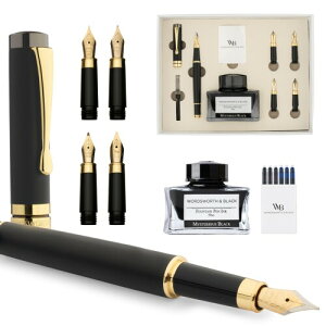 Wordsworth & Black Fountain Pen Gift Set, �C���N�r�A6�̃C���N�J�[�g���b�W�A�C���N�R���o�[�^�[�A4�{�̑ւ��y����A�����|�A�W���[�i�����O�A�J���O���t�B�[�A���炩�ȏ������̃y�� (�u���b