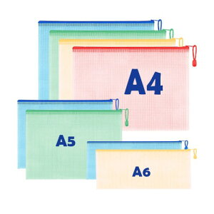 Furifer ジッパー式ファイル袋 A6 A5 A4 ジッパーポーチメッシュファイルバッグ ファスナーフォルダー 旅行収納袋 学校事務用品用資料 書類 整理収納 防水 半透明 4色 8枚 (A4 X 4 + A5 X 2 + A6 X 2