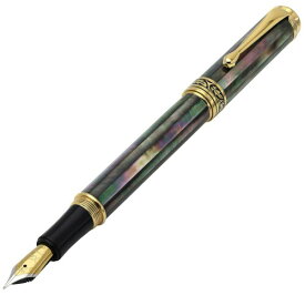 Xezo Maestro 万年筆、細字ペン先。海洋虹色のタヒチアンブラックマザーオブパールから手作り。18カラットゴールドメッキ。シリアル化、2つは同一ではありません。
