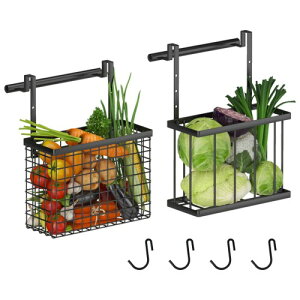 壁掛け収納バスケット 2個セット, 吊り下げバスケット, ドア用S字フック4個付き, 戸棚下収納ラック, バスルーム小物収納