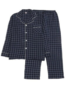 (ギフツオブブリリアンス) パジャマ メンズ ガーゼ 男 用 高級 春 高級パジャマ メンズパジャマ秋 (ギフトセット) (L, ネイビー) PJ_3446