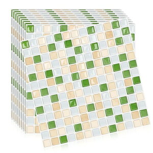 MORCART タイルシール 防水 耐熱 キッチン 洗面所 トイレ DIY 家具やアイテムの装飾 タイルシート 壁紙シール 3D リメイクシート (25x25cm, 10枚, モザイク・グリーン)