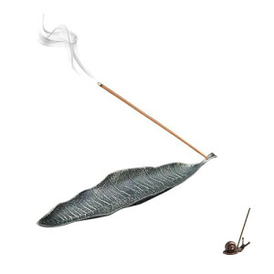 TUMETINSS 線香立て お香立て お香たて 仏壇用皿 香皿 多機能 茶道 書斎 喫茶店 (木の葉タイプ)( ブロンズグリーン)(スモール) (カタツムリ添え)