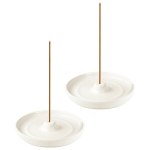 Kailund お香立て 2個セット 香炉 おしゃれ 和風 落ち着き 陶器 線香立て 円形 お香皿 灰がこぼれない 癒やし香炉 玄関先 水洗い お手入れ簡単 コンパクト ホワイト