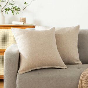 Haguko クッションカバー 60 60 座布団カバー 60 x 60cm 2枚セット 北欧 おしゃれ 綿麻テクスチャー リネン風 ピーチスキン ソフトタッチ ソファ背当て 装飾枕カバー ナチュラルベージュ