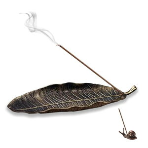 TUMETINSS 線香立て お香立て お香たて 仏壇用皿 香皿 多機能 茶道 書斎 喫茶店(木の葉タイプ) (カタツムリ添え) ( ブロンズグリーン)(ラージ)