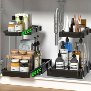 シンク下 収納 スライドラック L字型 キッチン収納 2段 スライド式 洗面台下 調味料 小物整理 プラスチック製 高さ調節可能 大容量 耐荷重 組立簡単 省スペース キッチン/バスルーム/ラ