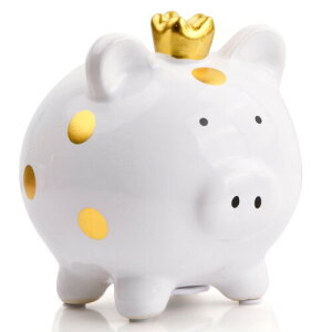 Marjoramy セラミック貯金箱 子供大人 豚の貯金箱 白 陶磁器 置物インテリアデスク卓上装飾贈り物誕生日プレゼント