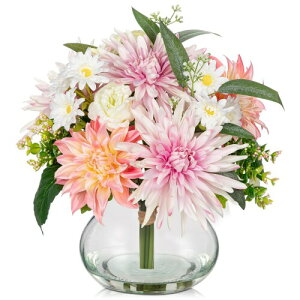 Villa Como 造花 花束 ブーケ リース ダリア インテリア 仏花 お供え 新築祝い 開店祝い 新年 クリスマス 母の日 誕生日 店 卓上 おしゃれ(ピンク)