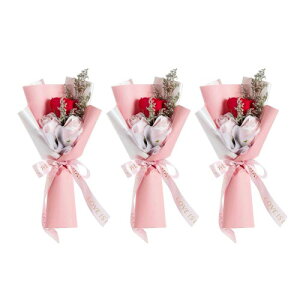 バラ 造花 3本セット 三輪 ローズ 花束 ソープフラワー 石鹸花 個包装 プチギフト ロマンチック サプライズ 花飾り バレンタインデー 母の日 誕生日 退職 ギフト ウエディング 卒業式 入