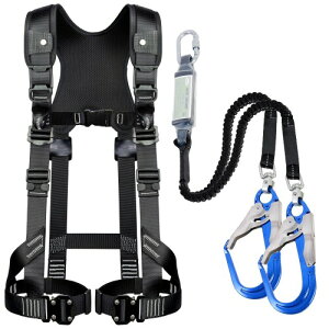 (UIANSP) フルハーネス安全帯 新規格 セット 墜落制止用器具 ランヤード一体型 落下防止全身保護キット、安全保護 デュアルハーネス脱着簡単 ハーネス安全帯 建設工学、高安全作業(ア