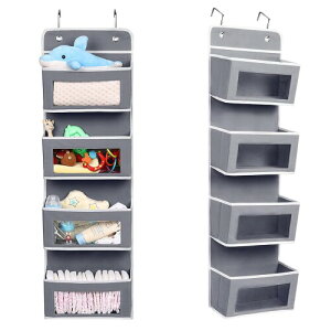 TATIU ウォールポケット 壁掛け収納 4段 ドア掛け 収納ポケット 壁掛け 吊り下げ収納ポケット 透明窓付き 大容量 不織布 頑丈 おむつ タオル 化粧品 おもちゃ リモコン 収納 フック2個付き