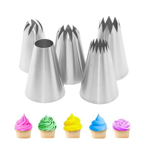 MOCOXYKLXY 絞り口金 5個セット 丸型 花型 ステンレス 絞る 口金 ケーキ デコレーション飾り ステンレス シュークリーム用 お菓子作り クッキー ケーキ (サイズ:L)