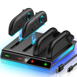 Switch 2 ジョイコン用 充電スタンド 4 in 1 急速 同時充電 コントローラードック RGB ライト 収納 一体型 Type-Cケーブル付属 黒