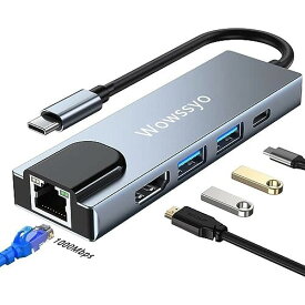 USB Cハブ 5-in-1 タイプCハブ ドッキング変換アダプタ( 4K HDMI/1Gbps イーサネット/PD 100W/USB 3.0) MacBook Pro Air/iPad Pro/Samsung/ChromeBook/Surface Go / Pro7 / Matebook/Switch/USB C デバイス対応