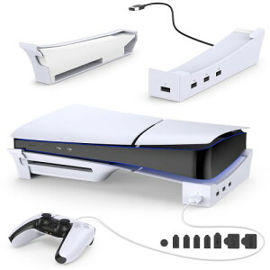 ISTATSOPS5 Slim用 スタンド ps5 横置きスタンド PS5 slim用収納アクセサリー 4つのUSBポート付き 転倒防止 地震対策 傷付き防止 放熱改善 ポートキャップ セット付き PS5 slim ディスク & デジタ