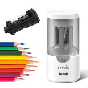 Tenwin 電動シャープナー 電動鉛筆削り 子供用 人気 ACアダプター 鉛筆削り 電動 6-12mm色鉛筆 芯先調整機能付き 削りすぎ防止 学校 事務用 プレゼント(ホワイト)