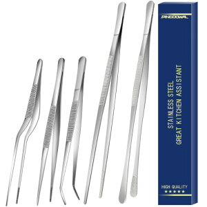 5 pinzas finas de cocina, juego de pinzas de acero inoxidable, pinzas largas de cocina profesionales para cocinar, reparar, marisco, barbacoa, multiusos (12 y 6.3 pulgadas)