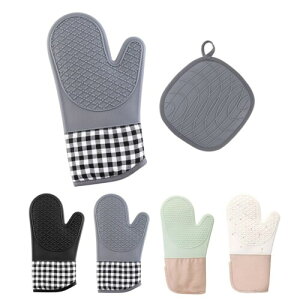耐熱ミトン 鍋つかみ オーブンミトン オーブングローブ シリコン素材 鍋敷き おしゃれ ほぐすくらす (グレー)