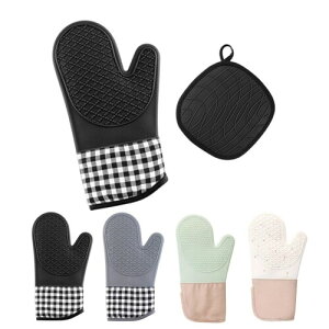 耐熱ミトン 鍋つかみ オーブンミトン オーブングローブ シリコン素材 鍋敷き おしゃれ ほぐすくらす (ブラック)