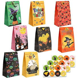 JANLOFO ハロウィン 袋 32枚セット ラッピング 袋 お菓子袋 ギフトシール付き ギフトバッグ プレゼント用 (ハロウィン)