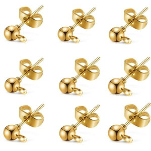 Arti-Cipes 10組(20個)サージカルステンレス ピアス金具 カン付き ピアス パーツ 3/4/5mm 丸玉 キャッチ付き 金属アレルギー対応 DIY材料 手作りピアス パーツ (5mm, 金)