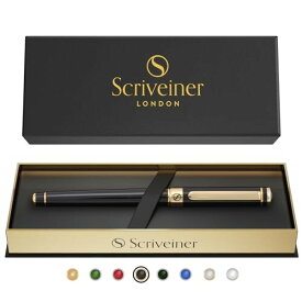 Scriveiner ローラーボールペン 最高級 24金 仕上げ シュミット インク リフィル付き 素敵 ギフト セット 男性 女性 プロフェッショナル エグゼクティブ オフィスに最適 (ブラック) Stunning Lux
