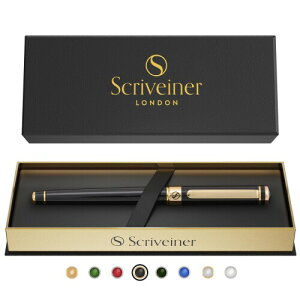Scriveiner ローラーボールペン 最高級 24金 仕上げ シュミット インク リフィル付き 素敵 ギフト セット 男性 女性 プロフェッショナル エグゼクティブ オフィスに最適 (ブラック) Stunning Lux