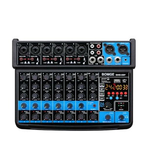 BOMGE 8 channel mini audio mixer Line Mixer CDC 5VCwith MP3 Player,Bluetooth, U disk 48V,24DSP effects, USB recording Ideal for Small Clubs or Bars, Studio Recordingc (8 channels-BLACK)