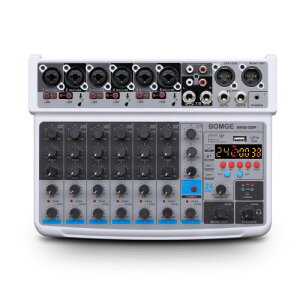 BOMGE 8 channel mini audio mixer Line Mixer CDC 5VCwith MP3 Player,Bluetooth, U disk 48V,24DSP effects, USB recording Ideal for Small Clubs or Bars, Studio Recordingc (8 channels-WHITE)
