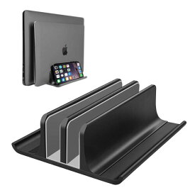 VAYDEER ノートパソコン スタンド PCスタンド 縦置き 2台 収納 ホルダー幅調整可能 アルミ合金素材 タブレット/ipad/Mac mini/MacBook Pro Air 縦置き用- ブラック