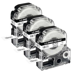 YUU テプラ 18mm 白 強粘着 互換 キングジム テプラ テープ 18mm 白地黒文字 SS18K テプラPRO SR-GL1 SR-MK1 SR750 SR370 SR170 テープカートリッジ 8m長さ 3個セット