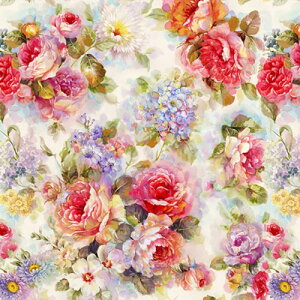 nora. FR1001 大花柄 シーチング 生地 手芸用 ホワイト カット済み (生地巾110cm×100cm)