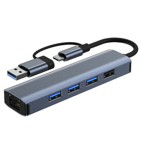 Ningchongfine USB Lan ハブ USB タイプ C デュアル コネクタ ハブ アダプター 5Gbps USB 3.0*3 usb2.0*1 1Gbps RJ45 有線イーサネット ポート 5Gbps 高速データ転送 1000Mbps イーサネット ポート、USB ハブはド