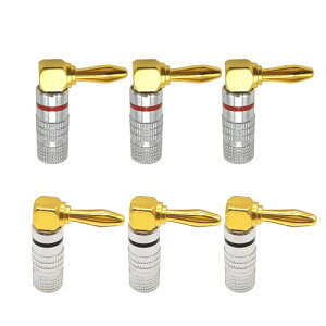 Voluty Tek バナナプラグ スピーカーケーブル用 4mm 24K 金メッキ 直角バナナプラグ オーディオ/ビデオリシーバー/サウンドシステム用 6pcs (3pair)