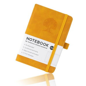 JUNART A6ノート、PUレザー表紙、192ページ14.5cm×9.5cmの厚い紙のおしゃれなノート、記録、オフィス、旅行に適しています(イエロー)