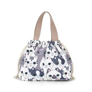 レデース ランチバッグ 保冷 保温 巾着バッグ 猫柄可愛い 巾着袋 おしゃれ ランチ巾着 弁当箱入れ 子供 大人 お弁当袋 持ち手付き 軽量 コンパクト 手提げバッグ 小物収納 通勤 通学 カ