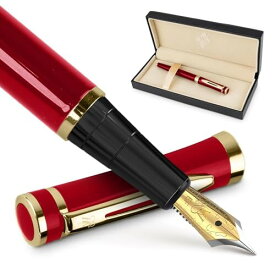 Wordsworth & Black Fountain Pen Set, 18K Glided Extra Fine Nib, Includes 24 Pack Ink Cartridges, Ink Refill Converter & Gift Box, Gold Finish, Calligraphy, (Crimson Red), Perfect for Men & Women