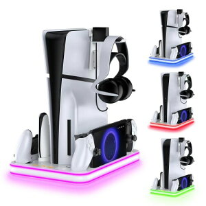 WUXIDIXI PS Portal �[�d�X�^���h PS5 �R���g���[���[2��[�d ��p�t�@�� RGB���C�g ���[��̌^ �z���C�g