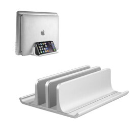 VAYDEER ノートパソコン スタンド PCスタンド 縦置き 2台 収納 ホルダー幅調整可能 アルミ合金素材 タブレット/ipad/Mac mini/MacBook Pro Air 縦置き用- シルバー