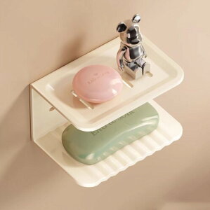 Manke マグネット ソープトレー 石鹸ホルダー 石鹸置き ソープホルダー 収納ケース 水切り アルミ 防水防錆 浴室 洗面台 収納 二層 (クリームホワイト)