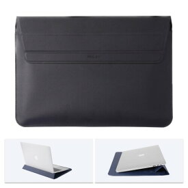 POKLOXラップトップバッグスリーブ、13インチ-14インチMacBook用、角度調整可能、肌に優しいレザー、プレミアム質感 - 軽量、柔軟、革新的な磁気デザイン、オフィス効率を向上 (ブラック)