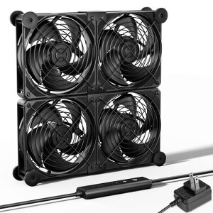 upHere 空冷ファン12cm AC電源 4連冷却ファン ミニ送風機 扇風機 PC 強力冷却クーラー DC12V 5段階風量調整 静音 多用途排気