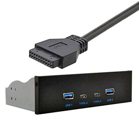 Xiwai USB-C & USB 3.0 ハブ 4ポート フロントパネルからマザーボードへの20ピンコネクタケーブル 5.25インチ CD-ROMベイ用