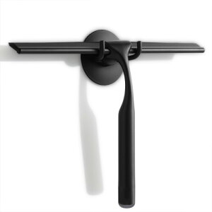 Teletrogy シャワー スクイージー 25cm ガラスワイパー 滑り止めハンドル 交換用ブレード フック付き 窓ワイパー 浴室/ガラス/ドア/ミラー/タイル/車掃除用 ブラック