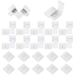 DIANN 20pcs 4-Pin LED Connectors 10mm I Shape L Shape Unwired Solderless Gapless Adapter Connectors Terminal Extension 12V 72W for 5050 3528 SMD RGB LED Strip LightsLED Strip Connector (10+10pcs)
