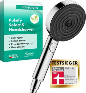 Pomme de douche hansgrohe Pulsify Select S, douche ? ?conomie d'eau, 3 modes de pulv?risation, relaxation, fonction anticalcaire, chrome, plastique