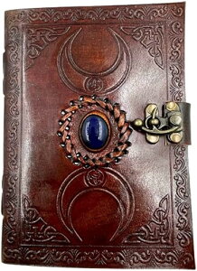 OVERDOSE Brown Moon Stone Leather Journal with Key - Antique Handmade Deckle Edge Vintage Paper Leather Bound Sketchbook & Notebook - 5x7 inches | 12.7 x 17.78 cm