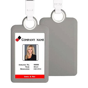 Vertical ID Card Badge Holder Business Work Bus Card Case Cover Strap (Gray)