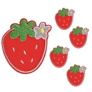 ワッペン アイロン 刺繍 食べ物モチーフ イチゴB 小さめ 5枚セット カラフル 果物 フルーツ スイーツ おしゃれ かわいい 入園 入学準備 NYANDELMO ND-0221-R02-strawberry-B